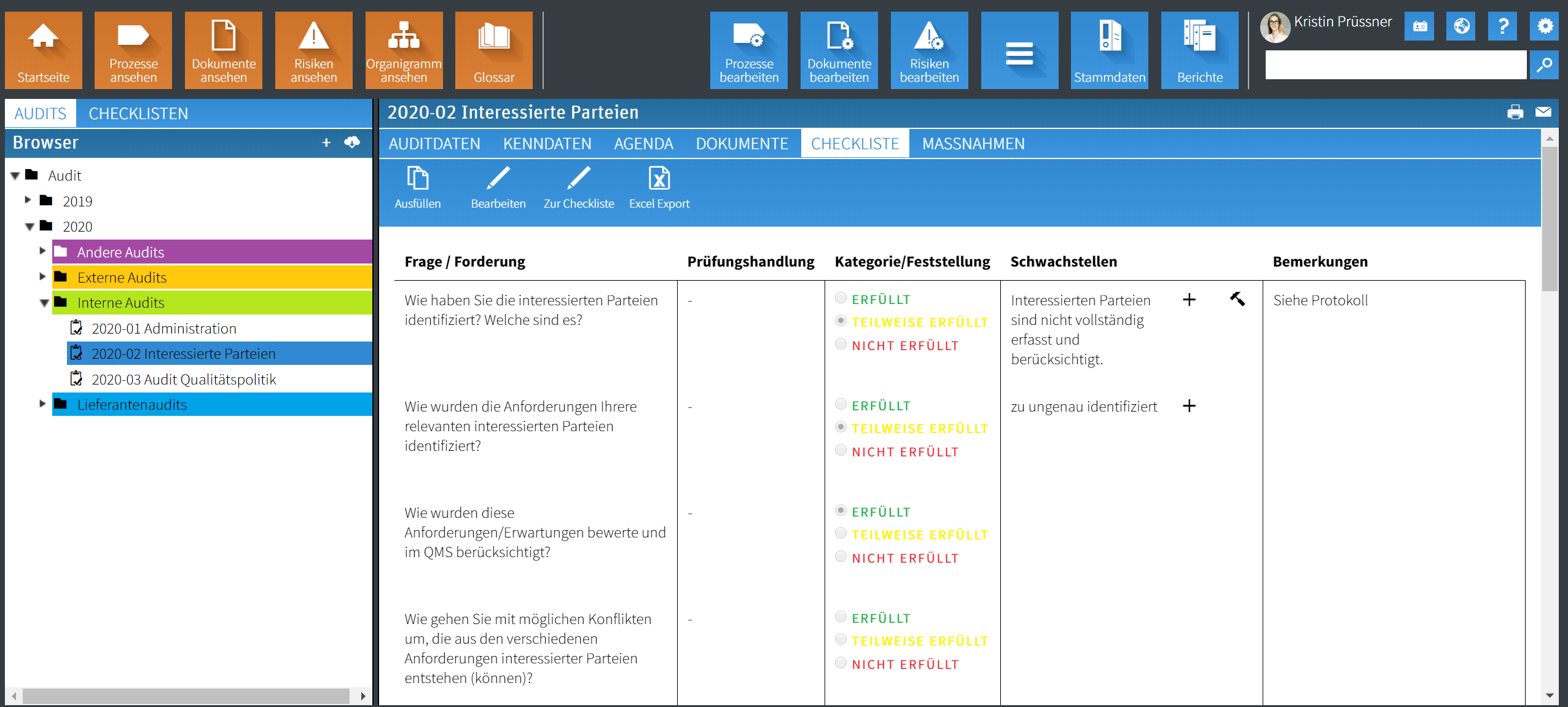 Checklist in audit management