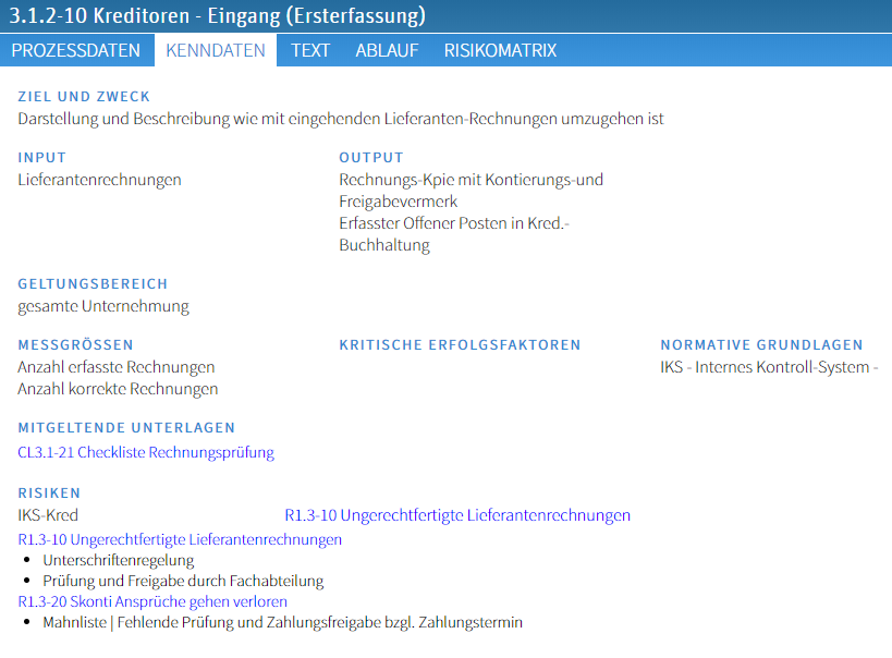 Prozessmanagement Software Prozesskenndaten