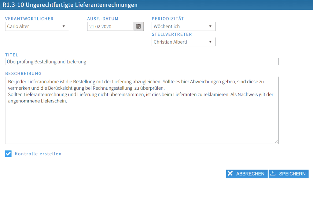 Risikomanagement Software Massnahmenerfassung