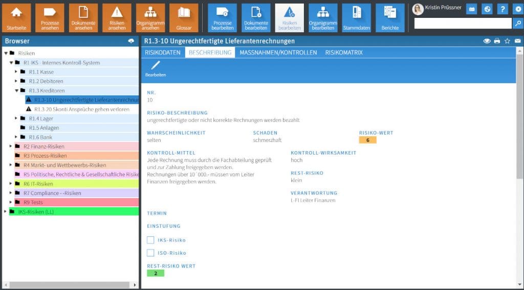 Risikomanagement Software Risikobeschreibung